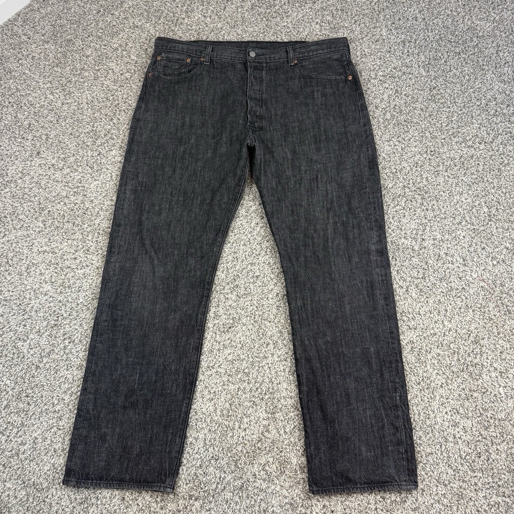 Levis 501 Jeans White Oak Cone Denim Mens 42x34 Black Straight Button Fly